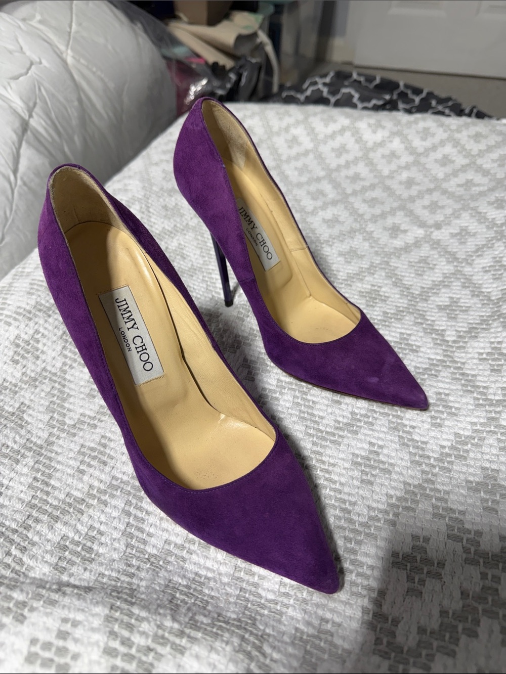 Jimmy Choo Purple Suede Pointed Stiletto Pumps